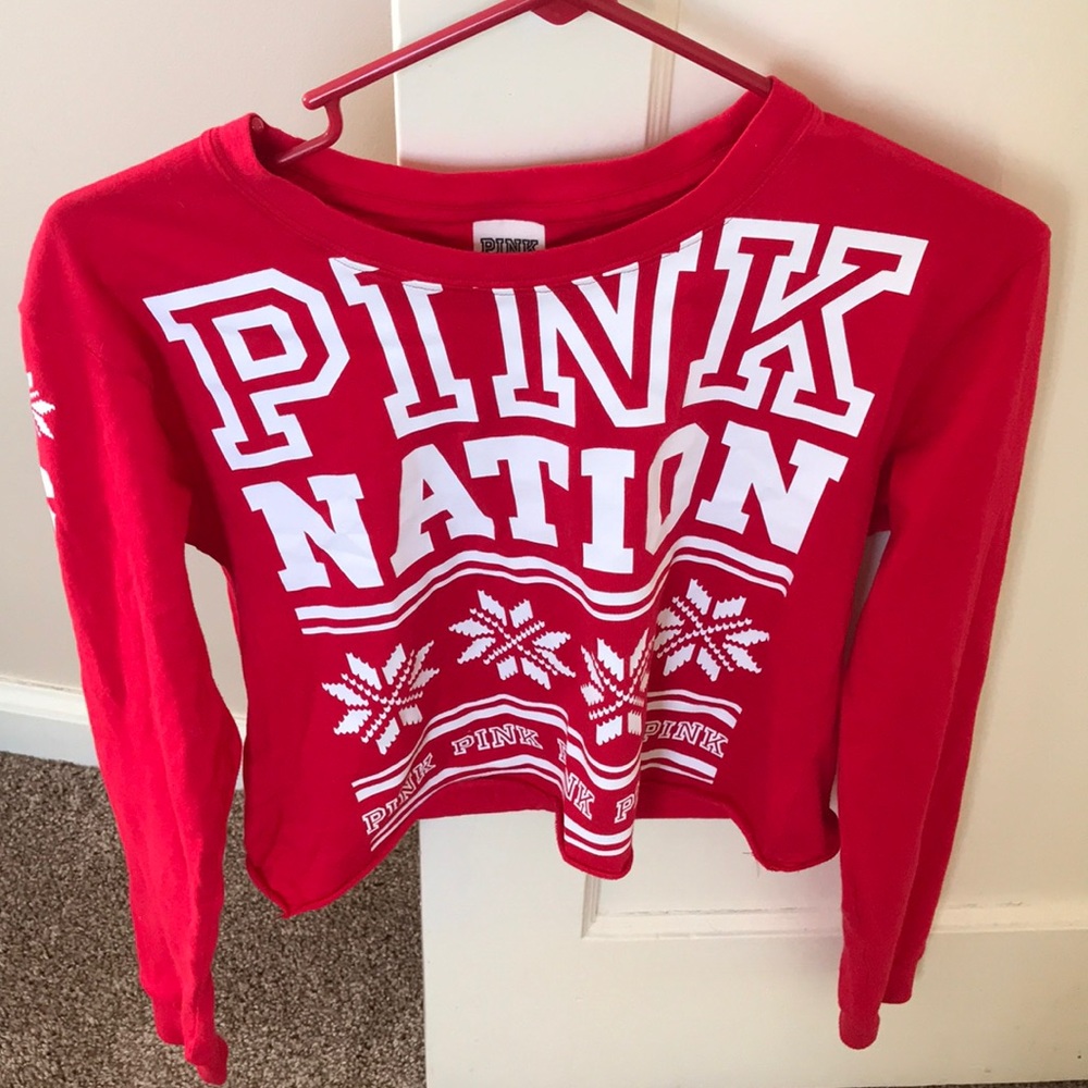 Long sleeve red pink nation crop XS